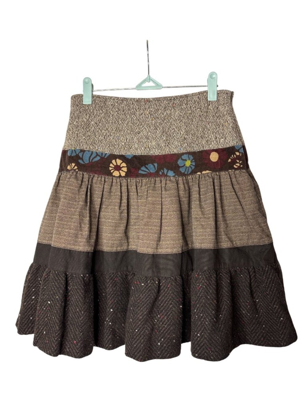 Karen Atelson A-Line Knee Length Skirt 2 Mixed Media Patterns Wool Blend Lined